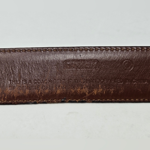 COACH CHOCOLATE BROWN LEATHER BELT GOLD BUCKLE MEN SIZE 34 MENSWEAR CLASSIC - Picture 7 of 13